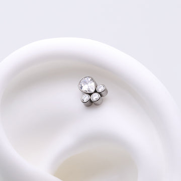 Detail View 1 of Implant Grade Titanium OneFit Threadless Regal Teardrop Multi-Gem Sparkle Top Part-Clear Gem